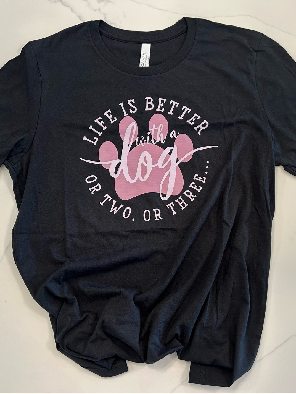 Bella Canvas Black Tee with Pink Paw Graphic